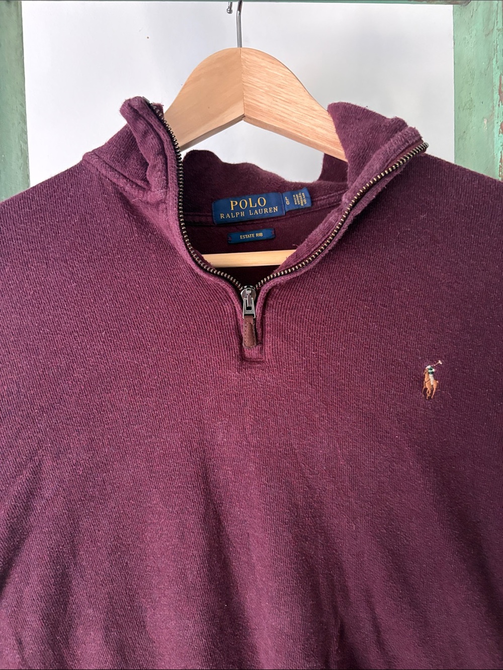 Ralph Lauren Burgundy Half-Zip Hoodie Sweater - Picture 3 of 5